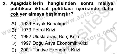 Maliye Politikası Dersi 2023 - 2024 Yılı Yaz Okulu Sınav Soruları 3. Soru