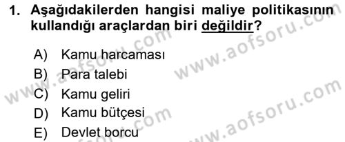 Maliye Politikası Dersi 2024 - 2025 Yılı (Vize) Ara Sınav Soruları 1. Soru