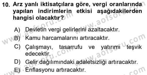 Maliye Politikası Dersi 2024 - 2025 Yılı (Vize) Ara Sınav Soruları 10. Soru