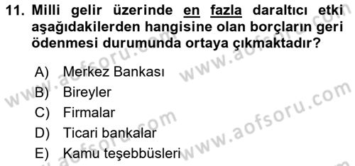 Maliye Politikası Dersi 2024 - 2025 Yılı (Vize) Ara Sınav Soruları 11. Soru