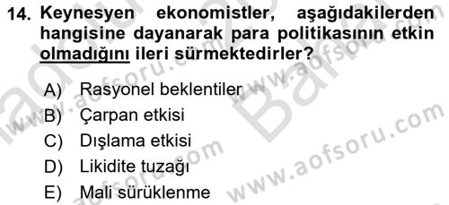 Maliye Politikası Dersi 2024 - 2025 Yılı (Vize) Ara Sınav Soruları 14. Soru