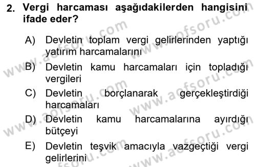 Maliye Politikası Dersi 2024 - 2025 Yılı (Vize) Ara Sınav Soruları 2. Soru