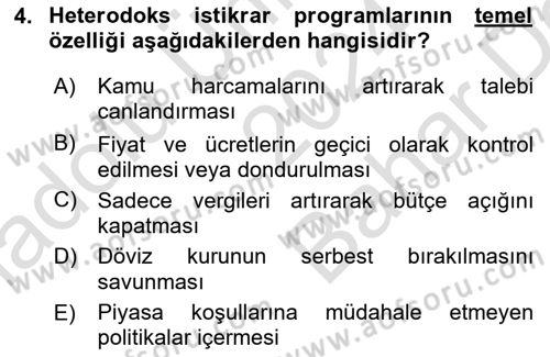 Maliye Politikası Dersi 2024 - 2025 Yılı (Vize) Ara Sınav Soruları 4. Soru