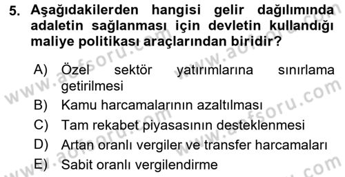 Maliye Politikası Dersi 2024 - 2025 Yılı (Vize) Ara Sınav Soruları 5. Soru