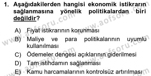 Maliye Politikası Dersi 2024 - 2025 Yılı (Final) Dönem Sonu Sınav Soruları 1. Soru