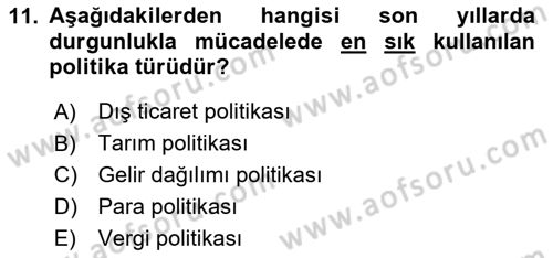 Maliye Politikası Dersi 2024 - 2025 Yılı (Final) Dönem Sonu Sınav Soruları 11. Soru