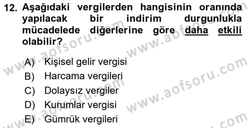 Maliye Politikası Dersi 2024 - 2025 Yılı (Final) Dönem Sonu Sınav Soruları 12. Soru