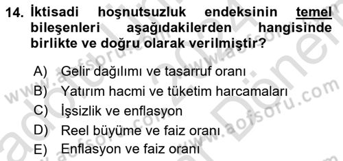 Maliye Politikası Dersi 2024 - 2025 Yılı (Final) Dönem Sonu Sınav Soruları 14. Soru