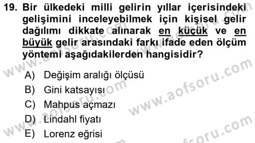 Maliye Politikası Dersi 2024 - 2025 Yılı (Final) Dönem Sonu Sınav Soruları 19. Soru