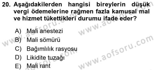 Maliye Politikası Dersi 2024 - 2025 Yılı (Final) Dönem Sonu Sınav Soruları 20. Soru