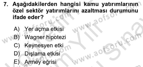 Maliye Politikası Dersi 2024 - 2025 Yılı (Final) Dönem Sonu Sınav Soruları 7. Soru