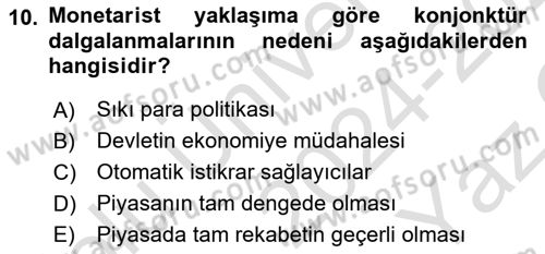 Maliye Politikası Dersi 2024 - 2025 Yılı Yaz Okulu Sınav Soruları 10. Soru