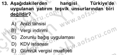 Maliye Politikası Dersi 2024 - 2025 Yılı Yaz Okulu Sınav Soruları 13. Soru
