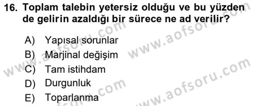 Maliye Politikası Dersi 2024 - 2025 Yılı Yaz Okulu Sınav Soruları 16. Soru