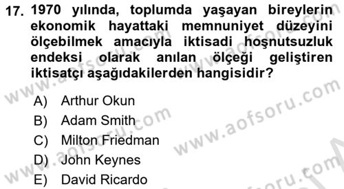 Maliye Politikası Dersi 2024 - 2025 Yılı Yaz Okulu Sınav Soruları 17. Soru