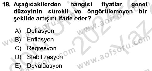 Maliye Politikası Dersi 2024 - 2025 Yılı Yaz Okulu Sınav Soruları 18. Soru