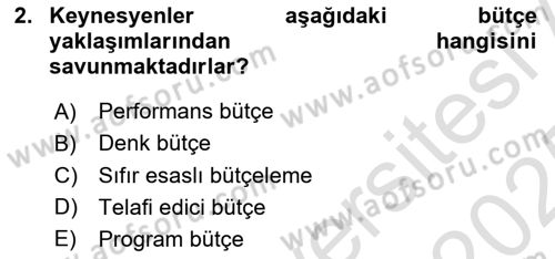 Maliye Politikası Dersi 2024 - 2025 Yılı Yaz Okulu Sınav Soruları 2. Soru