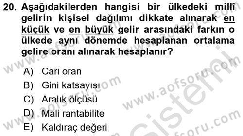 Maliye Politikası Dersi 2024 - 2025 Yılı Yaz Okulu Sınav Soruları 20. Soru