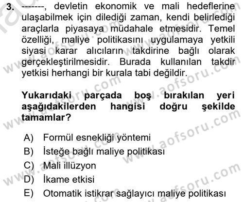Maliye Politikası Dersi 2024 - 2025 Yılı Yaz Okulu Sınav Soruları 3. Soru