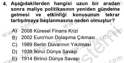 Maliye Politikası Dersi 2024 - 2025 Yılı Yaz Okulu Sınav Soruları 4. Soru