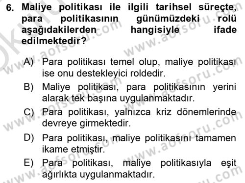 Maliye Politikası Dersi 2024 - 2025 Yılı Yaz Okulu Sınav Soruları 6. Soru
