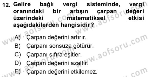 Maliye Politikası Dersi 2025 - 2026 Yılı (Vize) Ara Sınav Soruları 12. Soru