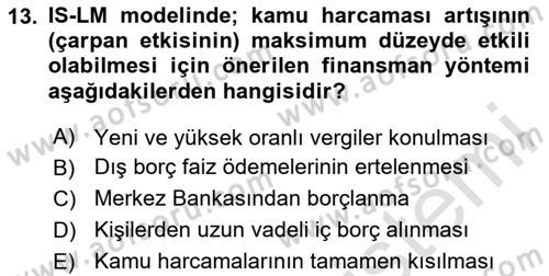 Maliye Politikası Dersi 2025 - 2026 Yılı (Vize) Ara Sınav Soruları 13. Soru