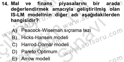 Maliye Politikası Dersi 2025 - 2026 Yılı (Vize) Ara Sınav Soruları 14. Soru