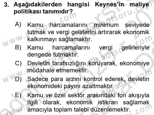 Maliye Politikası Dersi 2025 - 2026 Yılı (Vize) Ara Sınav Soruları 3. Soru