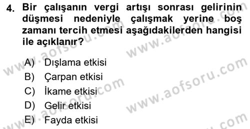 Maliye Politikası Dersi 2025 - 2026 Yılı (Vize) Ara Sınav Soruları 4. Soru