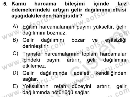 Maliye Politikası Dersi 2025 - 2026 Yılı (Vize) Ara Sınav Soruları 5. Soru