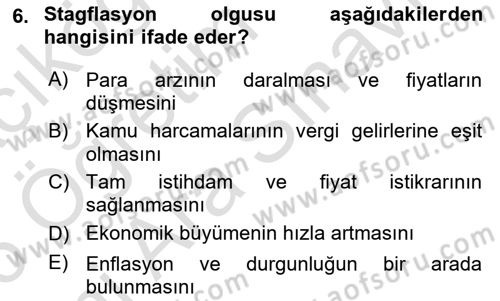 Maliye Politikası Dersi 2025 - 2026 Yılı (Vize) Ara Sınav Soruları 6. Soru