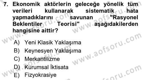 Maliye Politikası Dersi 2025 - 2026 Yılı (Vize) Ara Sınav Soruları 7. Soru