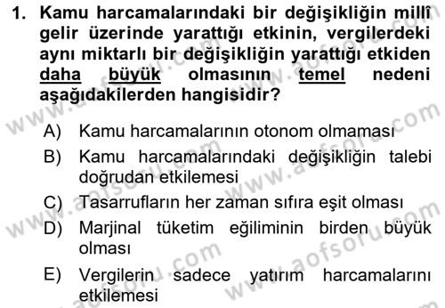 Maliye Politikası Dersi 2025 - 2026 Yılı (Final) Dönem Sonu Sınav Soruları 1. Soru