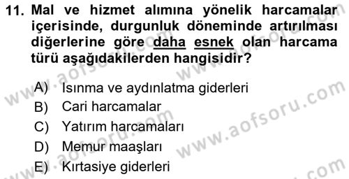 Maliye Politikası Dersi 2025 - 2026 Yılı (Final) Dönem Sonu Sınav Soruları 11. Soru