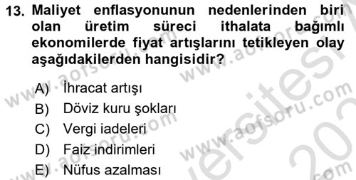 Maliye Politikası Dersi 2025 - 2026 Yılı (Final) Dönem Sonu Sınav Soruları 13. Soru