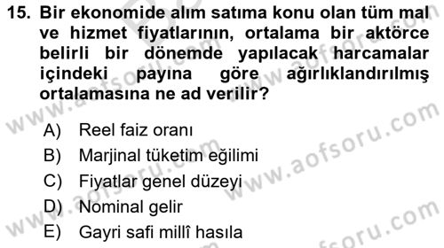Maliye Politikası Dersi 2025 - 2026 Yılı (Final) Dönem Sonu Sınav Soruları 15. Soru