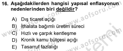 Maliye Politikası Dersi 2025 - 2026 Yılı (Final) Dönem Sonu Sınav Soruları 16. Soru
