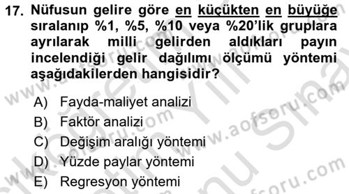 Maliye Politikası Dersi 2025 - 2026 Yılı (Final) Dönem Sonu Sınav Soruları 17. Soru