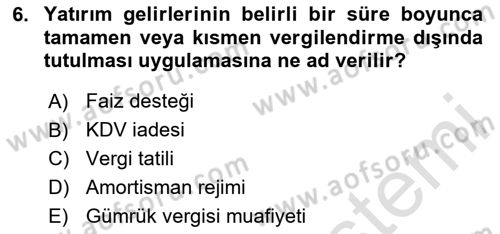 Maliye Politikası Dersi 2025 - 2026 Yılı (Final) Dönem Sonu Sınav Soruları 6. Soru