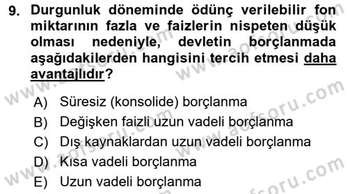 Maliye Politikası Dersi 2025 - 2026 Yılı (Final) Dönem Sonu Sınav Soruları 9. Soru