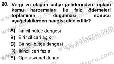 Maliye Politikası 1 Dersi 2012 - 2013 Yılı (Final) Dönem Sonu Sınav Soruları 20. Soru