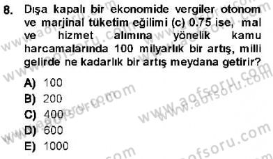 Maliye Politikası 1 Dersi 2013 - 2014 Yılı (Vize) Ara Sınav Soruları 8. Soru