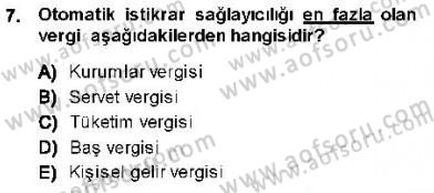 Maliye Politikası 1 Dersi 2013 - 2014 Yılı (Final) Dönem Sonu Sınav Soruları 7. Soru
