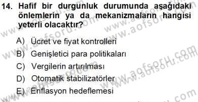 Maliye Politikası 1 Dersi 2013 - 2014 Yılı Tek Ders Sınavı 14. Soru