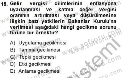 Maliye Politikası 1 Dersi 2014 - 2015 Yılı (Vize) Ara Sınav Soruları 18. Soru