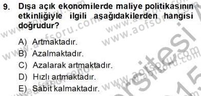 Maliye Politikası 1 Dersi 2014 - 2015 Yılı (Vize) Ara Sınav Soruları 9. Soru