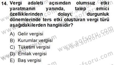 Maliye Politikası 1 Dersi 2014 - 2015 Yılı (Final) Dönem Sonu Sınav Soruları 14. Soru