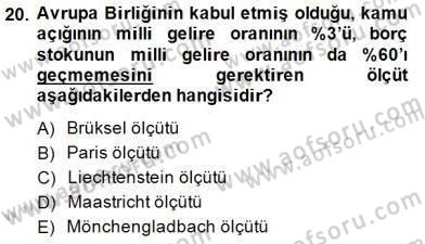Maliye Politikası 1 Dersi 2014 - 2015 Yılı (Final) Dönem Sonu Sınav Soruları 20. Soru