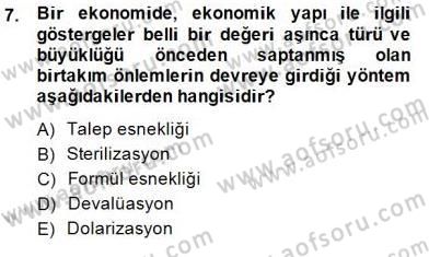 Maliye Politikası 1 Dersi 2014 - 2015 Yılı (Final) Dönem Sonu Sınavı 7. Soru